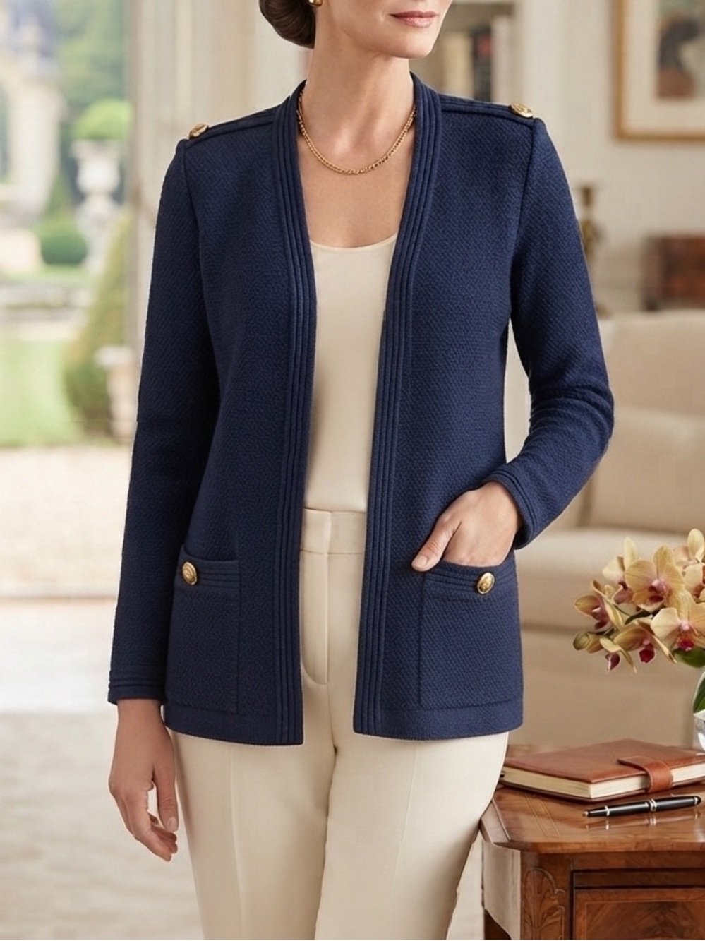 St. John navy Santana knit sweater